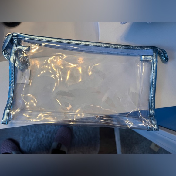Handbags - Clear and Blue Trim Cosmetic Bag